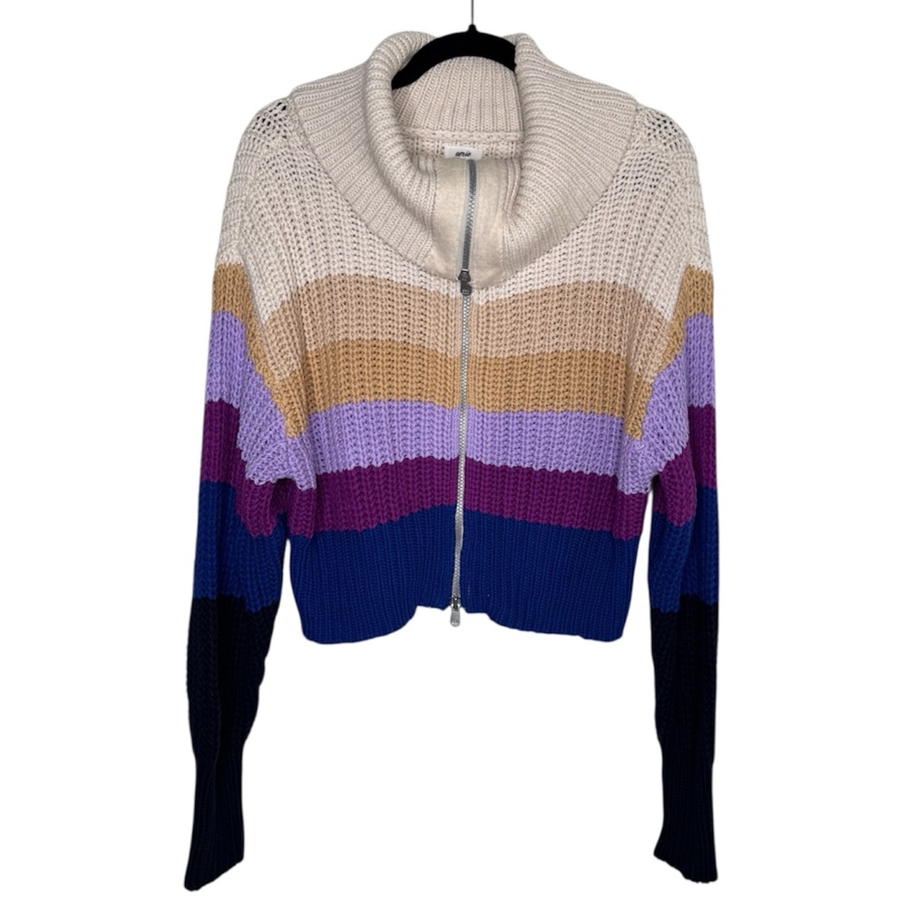 Aerie womens M chucky knit crop double zipper stripes cardigan boho - Picture 3 of 7